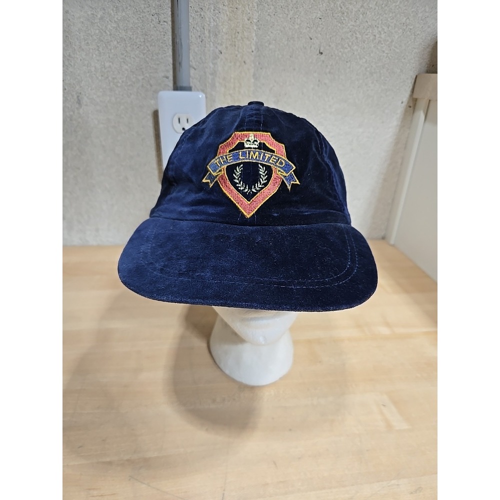 Vintage The Limited (Mall Clothing Store) Velvet Cap Hat Blue Crest Stretch Back